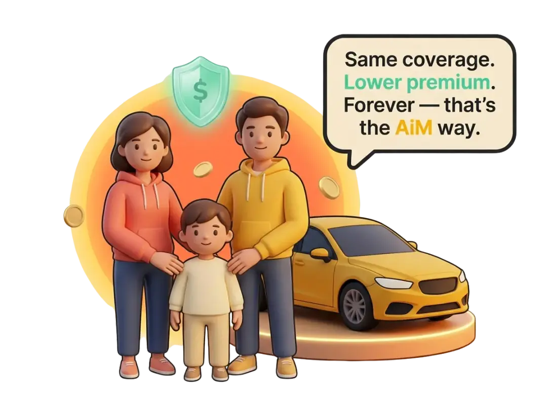 A family beside their car after a renewal came back lower on the same coverage